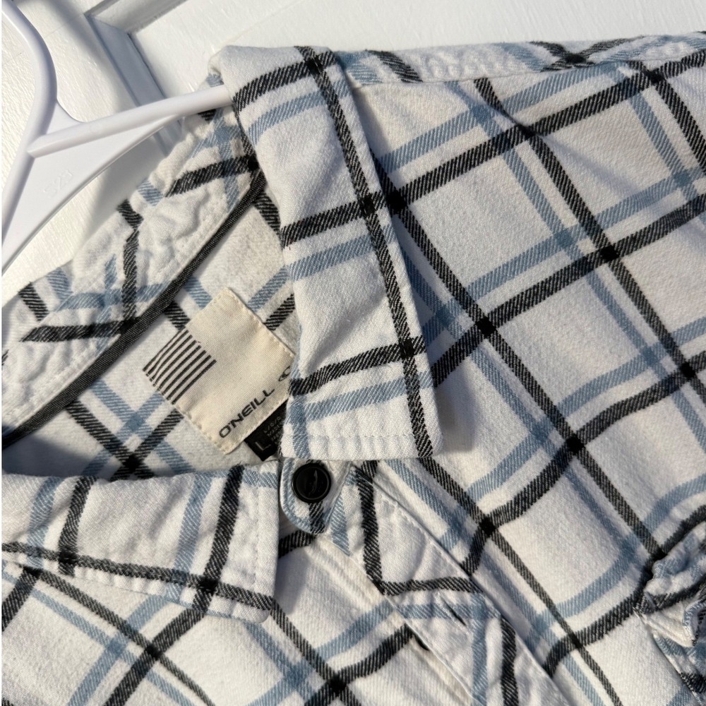 O'Neill Flannel Shirt Mens Large White Blue Plaid Cotton